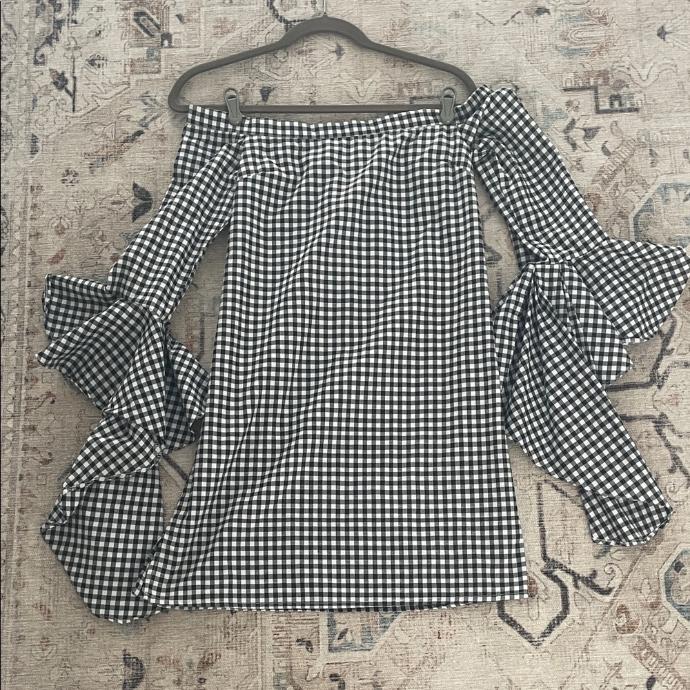MLM Black and White Gingham Off-Shoulder Dress